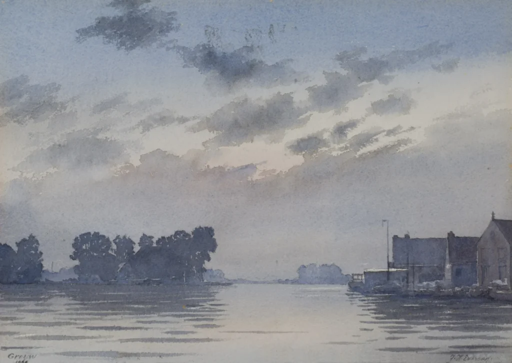 J.H. Eversen – Gezicht op het Pikmeer met Grouw op de achtergrond