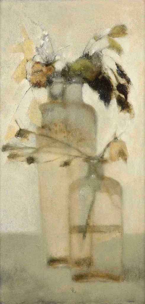 Pieter Knorr – Stilleven met paars blad en verdorde roosjes
