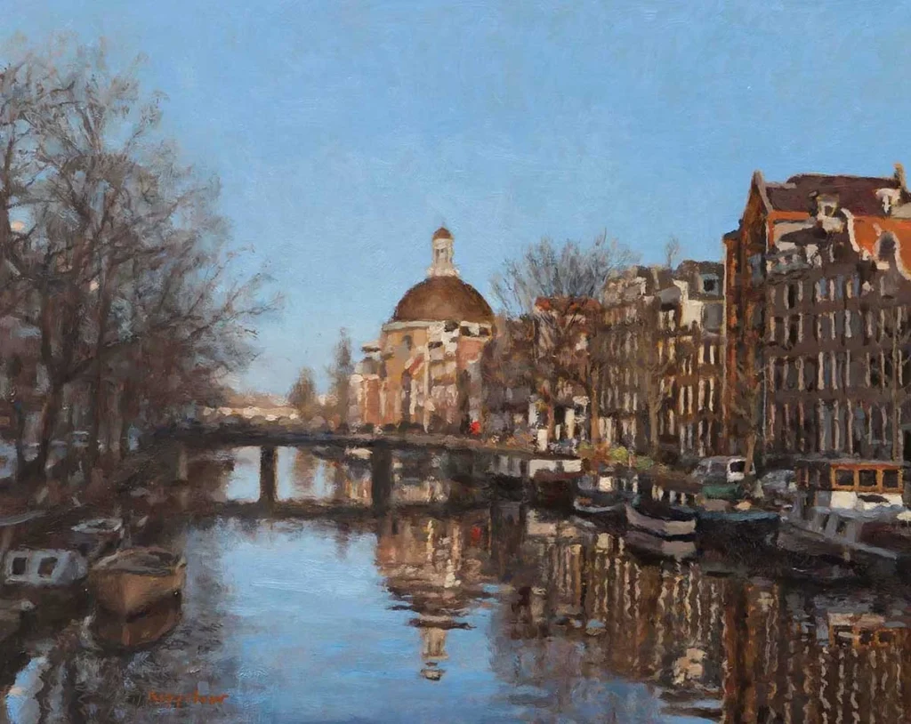 Frans Koppelaar – Het Singel op een zonnige wintermiddag, Amsterdam