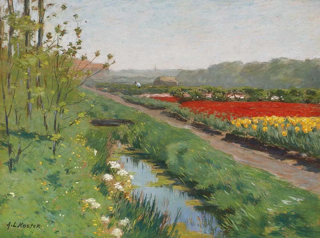 A.L. Koster – ‘Slootkant met tulpenvelden’