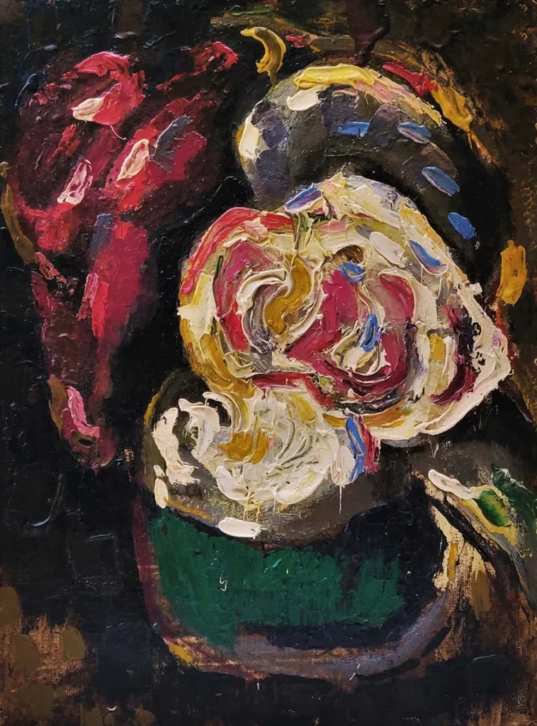 Nico van Rijn – Rozen in een groene vaas