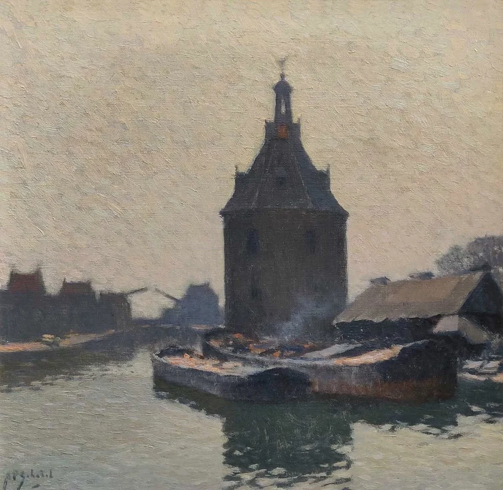 A.P. Schotel – Gezicht op de Drommedaris aan de Oude Haven, Enkhuizen