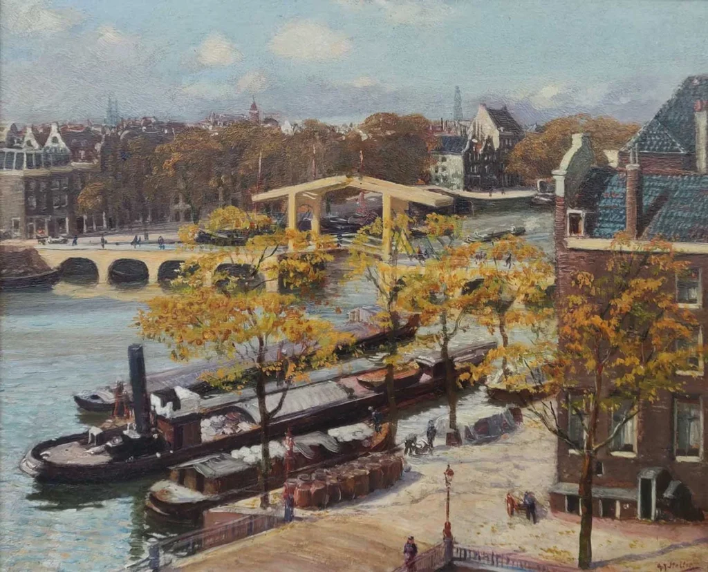G.J. Staller – Gezicht op de Amstel met de Magere Brug, gezien vanaf de Nieuwe Prinsengracht